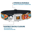 Avengers A Logo Full Color Black/Orange Seatbelt Buckle Collar - Marvel 9-Avengers Halloween Jack-O-Lantern Pumpkin Icons Scattered Orange