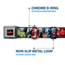 MARVEL AVENGERS Logo Full Color Black/Red/White Seatbelt Buckle Collar - Marvel Avengers 4-Superhero Poses CLOSE-UP