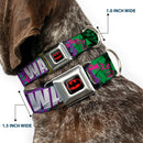 Batman Black/Yellow Seatbelt Buckle Collar - THE JOKER WANTED Smiling Pose and Graffiti Purples/Greens