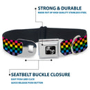Dog Bone Seatbelt Buckle Collar - Checker Black/Neon Rainbow