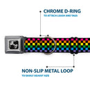 Dog Bone Seatbelt Buckle Collar - Checker Black/Neon Rainbow