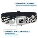 Dog Bone Seatbelt Buckle Collar - Diagonal Handlebar Mustaches White/Black
