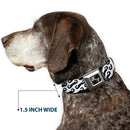 Dog Bone Seatbelt Buckle Collar - Diagonal Handlebar Mustaches White/Black