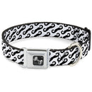 Dog Bone Seatbelt Buckle Collar - Diagonal Handlebar Mustaches White/Black