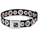 Dog Bone Seatbelt Buckle Collar - Eyeballs Black/Multi Color