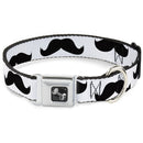 Dog Bone Seatbelt Buckle Collar - Mustaches White/Black