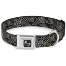 Dog Bone Seatbelt Buckle Collar - BD Logo Scattered Black/Gray