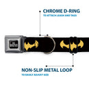 DC LEAGUE OF SUPER-PETS Logo Full Color Black/White Seatbelt Buckle Collar - DC League of Super-Pets Batman Bat Logo Black/Yellow