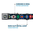 DC Comics Holiday Logo Full Color Black/White Seatbelt Buckle Collar - DC Comics Justice League Holiday Ornament Icons and Stars