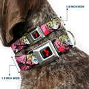 Harley Quinn Diamon Full Color Black/Red Seatbelt Buckle Collar - Harley Quinn Puddin Poses Anime Graphics Pink/Red
