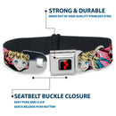 Harley Quinn Diamon Full Color Black/Red Seatbelt Buckle Collar - Harley Quinn Puddin Poses Anime Graphics Pink/Red