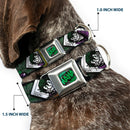HAHA Stacked Full Color Black/Gray/Green Seatbelt Buckle Collar - The Joker 4-Poses/Joker Card HAHA/Smile/BANG! Grays/Greens/Purples