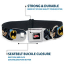 JUSTICE LEAGUE Star Logo Black/Silver-Fade/Red Seatbelt Buckle Collar - Justice League 4-Superhero CLOSE-UP Poses/Logos