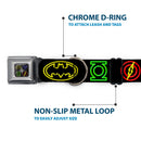 JL Electric Logos Full Color Black/Multi Neon Seatbelt Buckle Collar - Justice League Electric Logos Black/Multi Neon