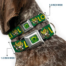 Loki Face Icon Full Color Yellow/Greens Seatbelt Buckle Collar - Kawaii LOKI Standing Pose/Text Green/Yellow