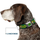 Loki Face Icon Full Color Yellow/Greens Seatbelt Buckle Collar - Kawaii LOKI Standing Pose/Text Green/Yellow