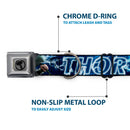 Thor Avengers Icon Silver/Black Seatbelt Buckle Collar - Avengers THOR Hammer/Action Pose Galaxy Blues/White