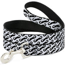Dog Leash - Diagonal Handlebar Mustaches White/Black