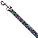 Dog Leash - Joker Face/Logo/Spades Black/White/Purple
