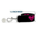 Dog Leash - Superman Shield Black/Hot Pink