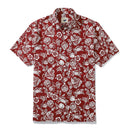 Deep Red Vintage Cotton Button-down Shirt With Tropical Print Scarlet