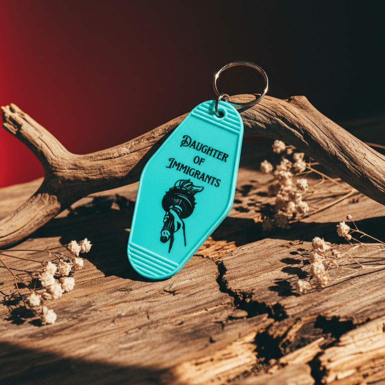 Daughter Of Immigrants Motel Style Keychain