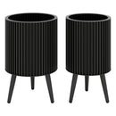 Fluted Metal Planter Pots with Stand Set of 2