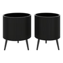Fluted Metal Planter Pots with Stand Set of 2