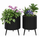 Fluted Metal Planter Pots with Stand Set of 2