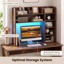 Desktop Bookshelf with LED Lights 35.5" Desk Hutch Organizer
