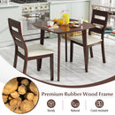 3-Piece Dining Table Set with Wooden Square Kitchen Table and 2 Chairs-Walnut