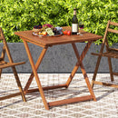 29.5 Inch x 29.5 Inch Patio Dining Table with Teak Painting and Umbrella Hole