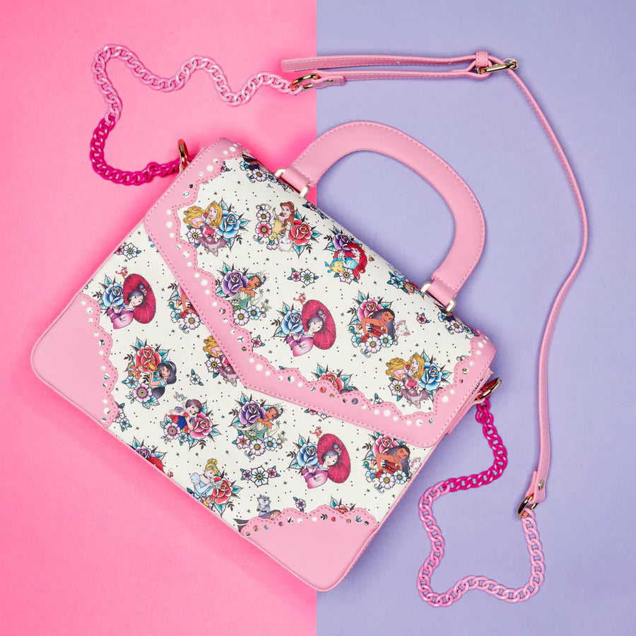 Disney Princess Floral Tattoo Pattern Crossbody Bag by Loungefly