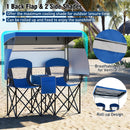 Double Beach Chair with Adjustable Canopy and 3 -Side Shading Curtains