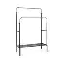 Double Rod Clothes Garment Rack with Adjustable Heights-Silver
