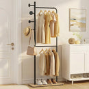 Double Rods Clothes Hanging Rack with Rubber Wood Hooks