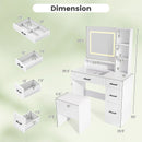 Dressing Desk with 3 Color Lighting and Hair Dryer Stand-White