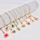 Dried Flowers Floral Irregular Round Pendant Necklace | Nature Lovers Fashion Jewelry