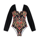 Long sleeved mesh one-piece swimsuit for women