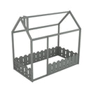 {Slats are not included}Twin Size Wood Bed House Bed Frame with Fence for Kids Teens Girls Boys {Gray}