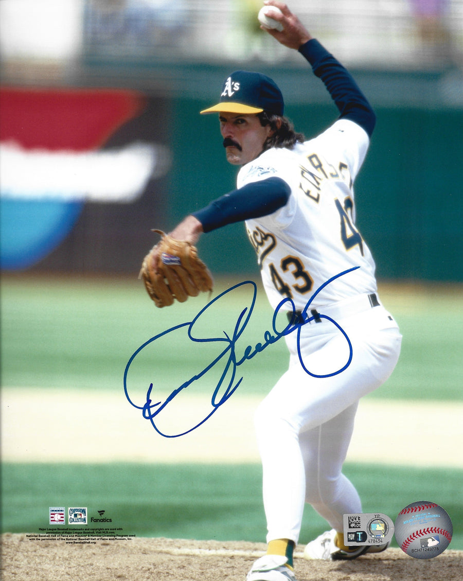 Dennis Eckersley in Action Oakland Athletics Autographed 11