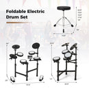 Electric Drum Set Foldable Drum Kit with 10 Demos and USB MIDI and 2 Drumsticks