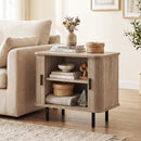 End Table Modern Mid Century Nightstand with Sliding Tambour Doors and Storage Shelf