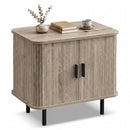 End Table Modern Mid Century Nightstand with Sliding Tambour Doors and Storage Shelf