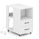End Table with Built-in Charging Station Sofa Side Bedside Table on Wheels