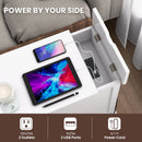 End Table with Charging Station and Flip Top-White