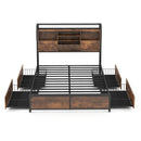 Full/Queen Size Bed Frame with Bookcase Headboard and 4 Storage Drawers