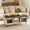 Farmhouse Coffee Table with Sliding Doors and Adjustable Shelf