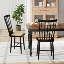 Farmhouse Solid Rubber Wood Dining Chairs Set of 2 with PE Rattan Seats-Black