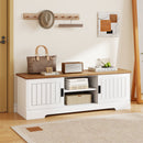 Farmhouse TV Stand for TVs up to 65 Inch with Sliding Doors and Storage Cabinets-White